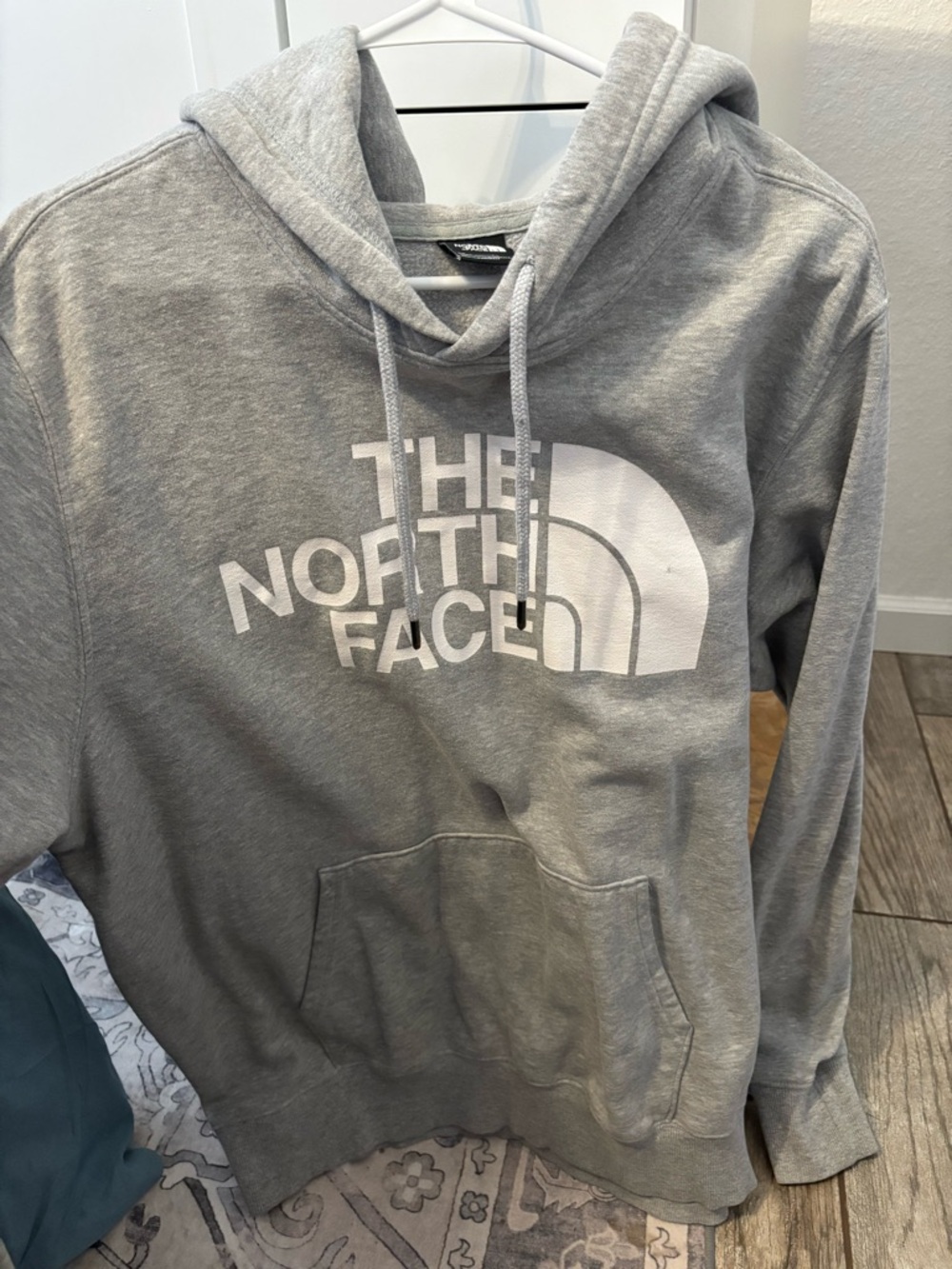 The North Face Men's Light Gray Crewneck Hoodie with White Logo